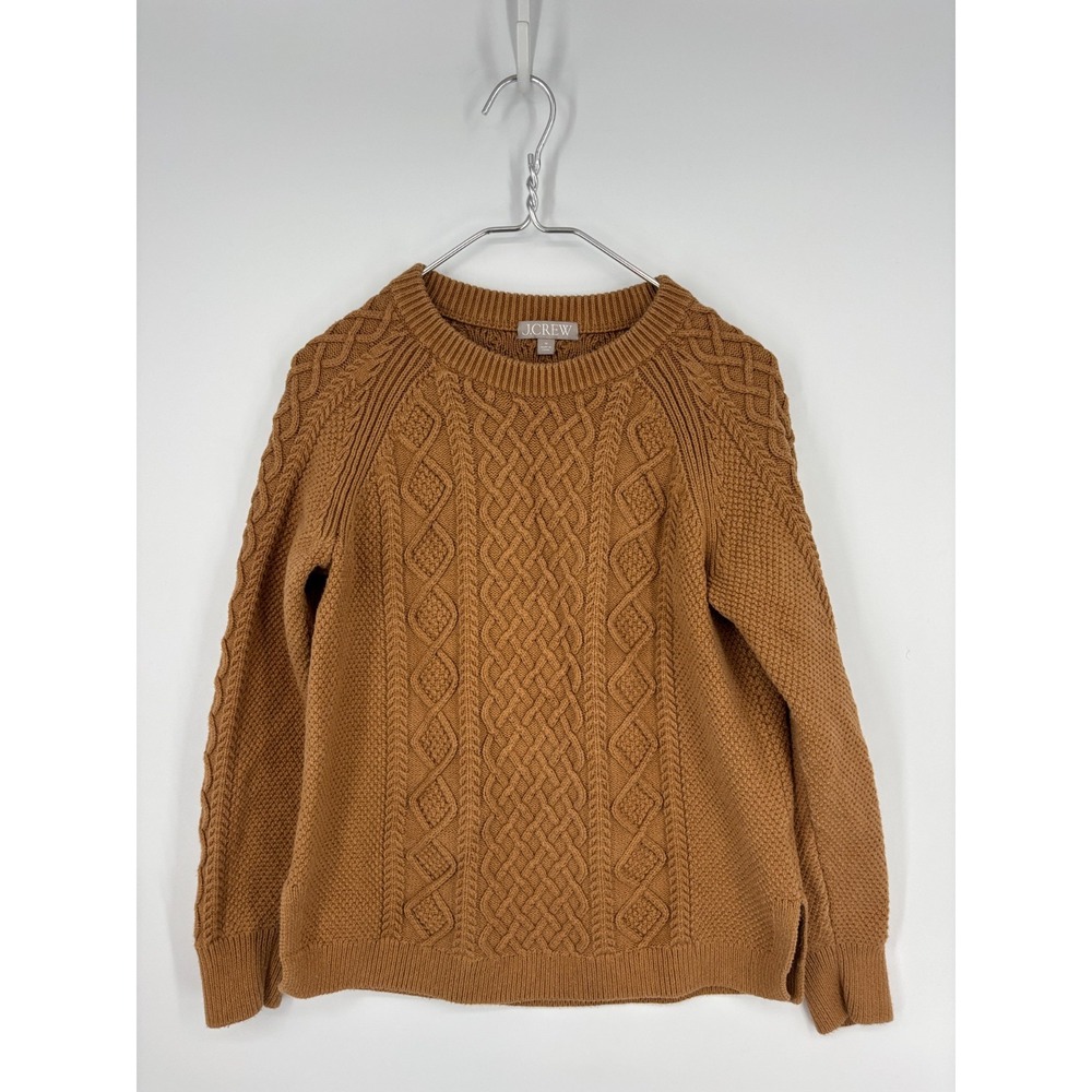 J.Crew Sweater Womens Brown Cotton Cable Knit Crewneck Fisherman
